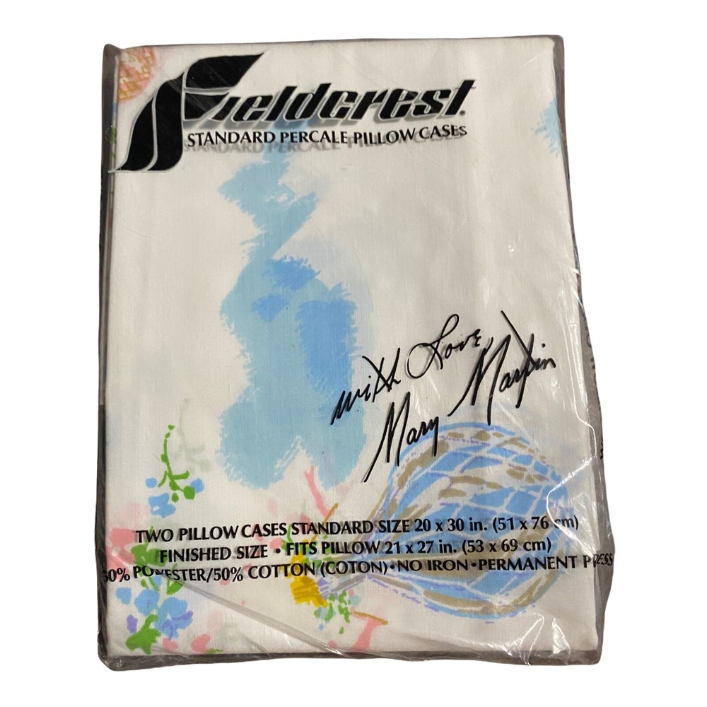 Vintage Fieldcrest Standard Percale Pillowcases Polycotton Mary Martin New